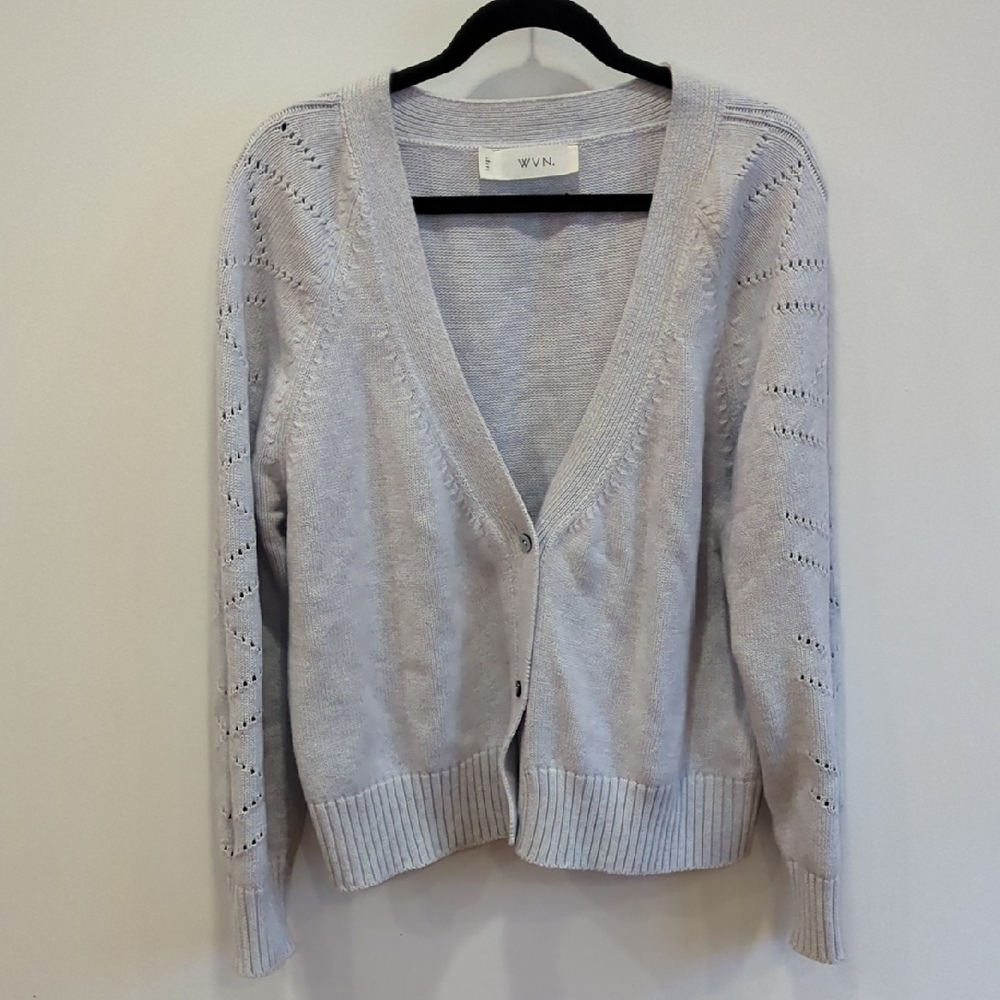 WVN Organic Cotton Hudson Cardigan Light Gray Blue Purple Large Minimalism Basic - Picture 3 of 10